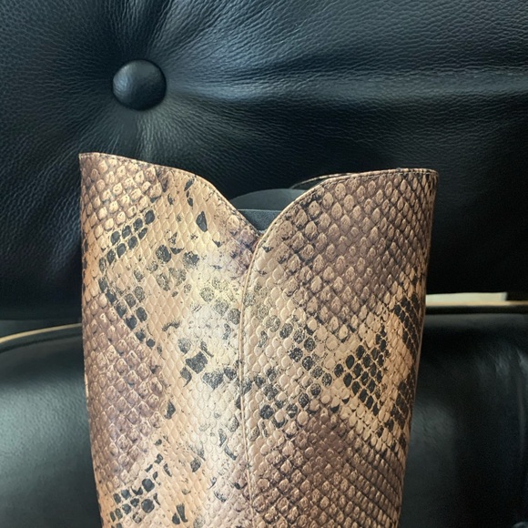 Knee High Pointed Toe Stiletto Heel Boot in Brown Snakeskin Effect Faux Leather - Picture 12 of 16